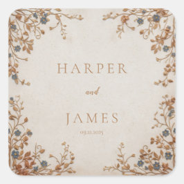 Adesivo Quadrado Noiva de Renda Dourada Azul Esqueça-me Azul Creme 