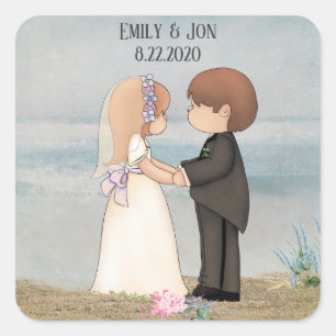 Adesivo Quadrado noiva e noiva bonitinha na praia