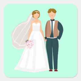 Adesivo Quadrado Noiva e Noivo Azul Turquesa