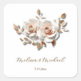 Adesivo Quadrado Noiva e Noivo Bodas Rosas 3D Rosa Dourado