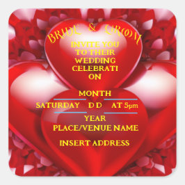 Adesivo Quadrado NOIVA E NOIVO Corações Vermelhos de Amor