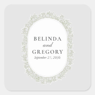 Adesivo Quadrado Noiva Floral de Gipsófilo Monograma Casamento
