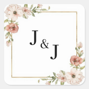 Adesivo Quadrado Noiva Floral Florescendo Quadro Iniciais Casamento