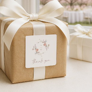 Adesivo Quadrado Noiva Floral Monograma “Obrigado” Casamento