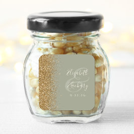 Adesivo Quadrado Noiva Moderna Verde Sage com Borda de Glitter Dour