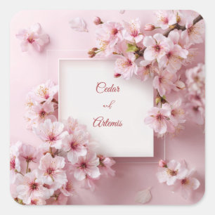 Adesivo Quadrado Noiva Moldura Branca Flor de Cerejeira Rosa Blush