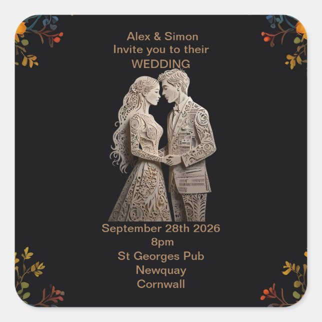 Adesivo Quadrado Noiva & Noivo Clássico Real (Frente)