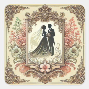 Adesivo Quadrado Noiva & Noivo Românticos 💕 Design de Amor Clássic