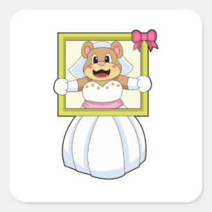 Adesivo Quadrado Noiva Urso com vestido de noiva & moldura de image