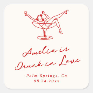 Adesivo Quadrado Noiva Vermelha Caprichosa Desenhada à Mão