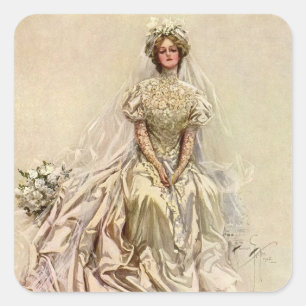 Adesivo Quadrado Noiva Vitoriana Vintage, Retrato Bridal Antiquado