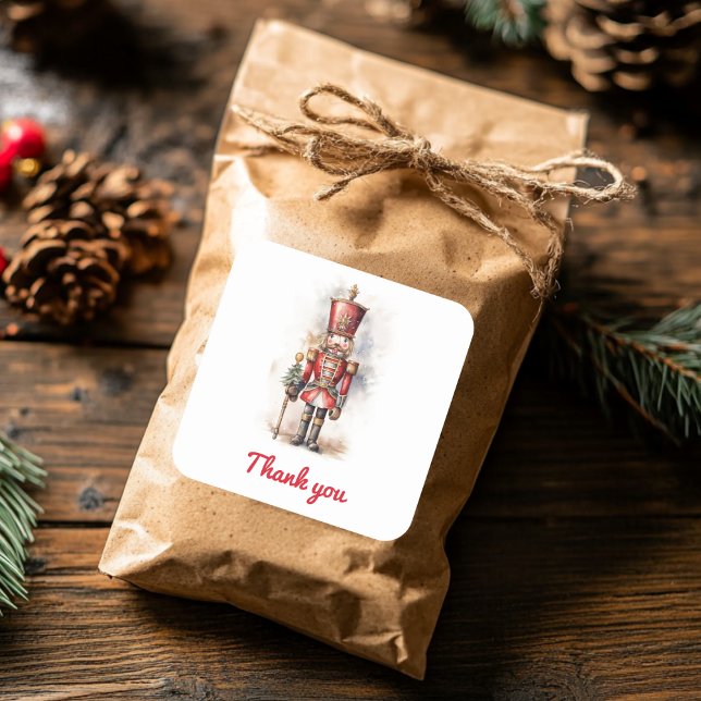 Adesivo Quadrado Noivado da Magia Vermelha Nutcracker Obrigado (Criador carregado)