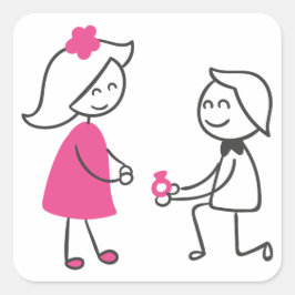 Adesivo Quadrado Noivado De Casamento De Cartoon Noiva E Noiva