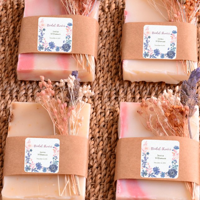 Adesivo Quadrado Noivas de Flores Rosa Indigo Personalizáveis (Criador carregado)