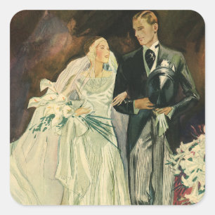 Adesivo Quadrado Noivos recém-casados de casamento Art Deco vintage