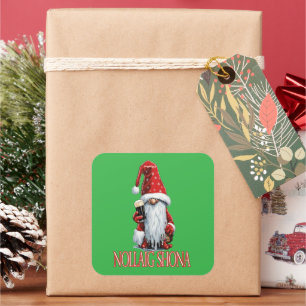 Adesivo Quadrado Nollaig Feliz Gnomo Segurando um Copo de Cerveja S