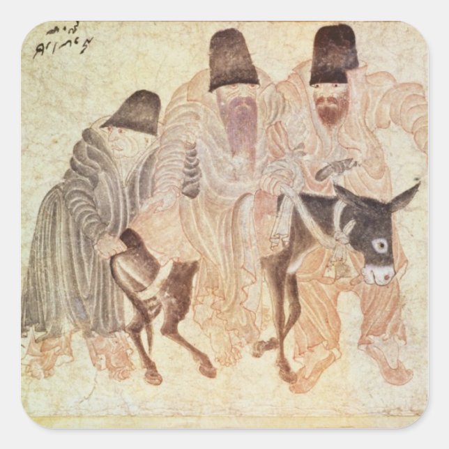 Adesivo Quadrado Nômadas mongol com burro, século 15 (Frente)