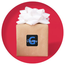 Adesivo Quadrado Nome Azul e Monograma