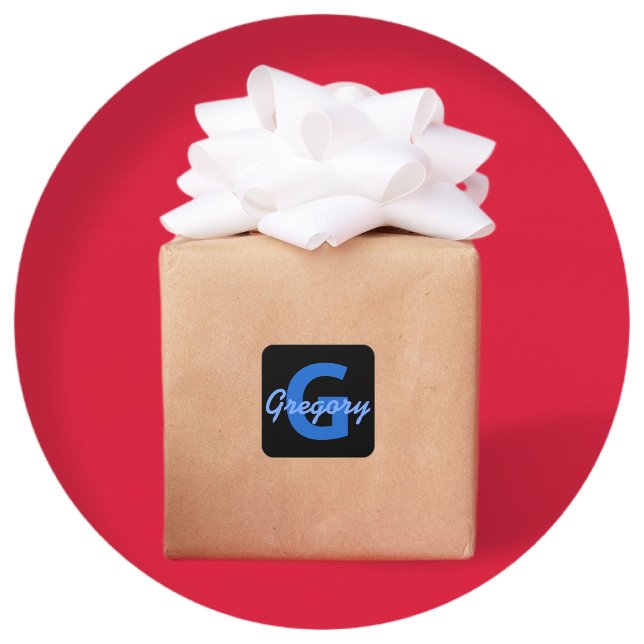 Adesivo Quadrado Nome Azul e Monograma (Criador carregado)