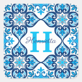 Adesivo Quadrado 💙 nome 🤍 + azul inicial - Azulejos X brancos,