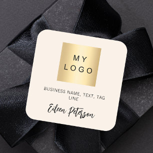 Adesivo Quadrado Nome bege creme assinatura logotipo comercial