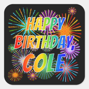 Adesivo Quadrado Nome "COLE", Diversão "FELIZ ANIVERSÁRIO"