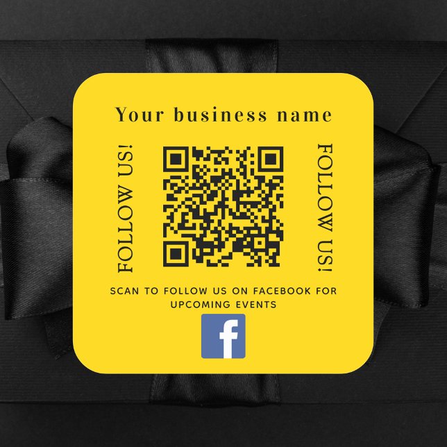 Adesivo Quadrado Nome comercial amarelo qr code Facebook (Criador carregado)