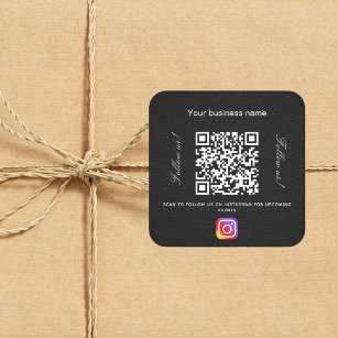 Adesivo Quadrado Nome comercial de couro preto código qr instagram