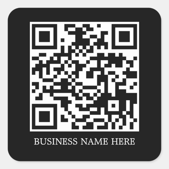 Adesivo Quadrado Nome comercial do código QR preto simples, moderno (Frente)