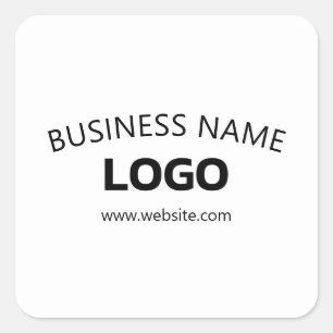 Adesivo Quadrado Nome Comercial Editável, Site & Logotipo Carregado