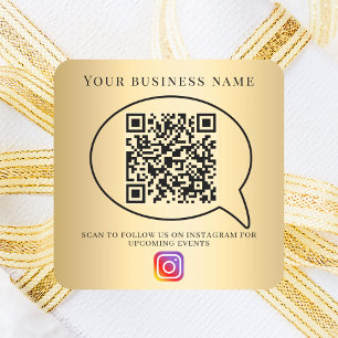 Adesivo Quadrado Nome comercial em ouro código qr instagram