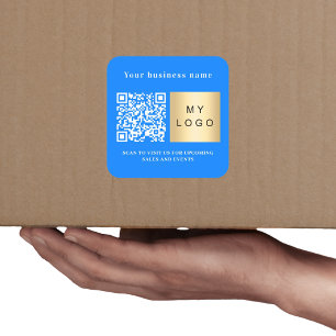 Adesivo Quadrado Nome comercial logótipo azul brilhante Qr