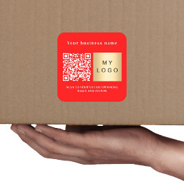 Adesivo Quadrado Nome comercial logótipo vermelho brilhante Qr