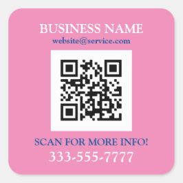 Adesivo Quadrado Nome comercial Promo, Código QR, Azul-rosa Branco