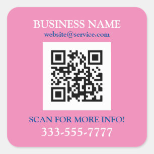 Adesivo Quadrado Nome comercial Promo, Código QR, Azul-rosa Branco