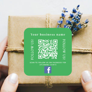 Adesivo Quadrado Nome comercial verde qr code Facebook
