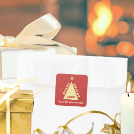 Adesivo Quadrado Nome da Árvore de Natal Minimalista Vermelha