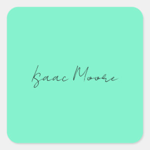 Adesivo Quadrado Nome da Caligrafia Azul Verde Simples