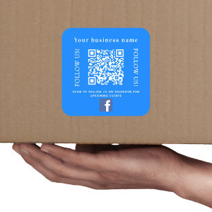 Adesivo Quadrado Nome da empresa brilhante código azul qr Facebook