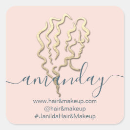 Adesivo Quadrado Nome da empresa de logotipo Beauty Studio Rosa Dou