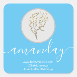 Adesivo Quadrado Nome da empresa de logotipo Hairdresser Makeup Blu
