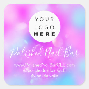 Adesivo Quadrado Nome da empresa do logotipo holográfico Nail Pink