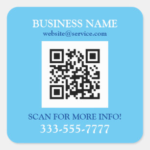 Adesivo Quadrado Nome da Empresa Promo, Código QR, Azul Céu e Branc