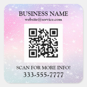 Adesivo Quadrado Nome da Empresa Promo, Código QR, Estrelas Rosa Ro
