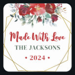Adesivo Quadrado Nome da Família Boho Watercolor Christmas Wreath<br><div class="desc">Estes adesivos feitos à mão com Love boho poinsettia feriado Watercolor Christmas Wreath Family Name Classic Square Stickers apresentam poinsettia,  coroa festiva,  groselhas vermelhas com folhas,  verde natalino,  sobre um fundo branco moderno. Isso é perfeito para presentes feitos à mão,  obrigado para presentes,  cartão e selos de pacotes.</div>