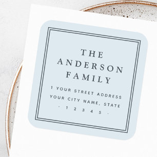 Adesivo Quadrado Nome da família borda luz azul empoeirada endereço
