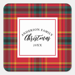Adesivo Quadrado Nome da Família de Xadrezes de Natal Tartan Ano