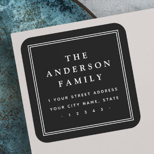 Adesivo Quadrado Nome da família elegante borda endereço de retorno
