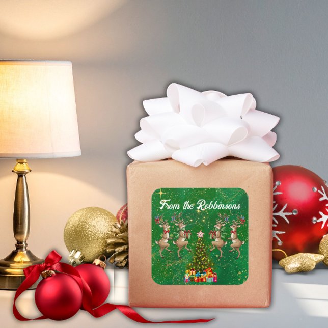 Adesivo Quadrado Nome da família Reindeer de Marcha Branca Verde (Criador carregado)