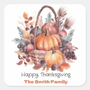 Adesivo Quadrado Nome da Família Watercolor Happy Graças